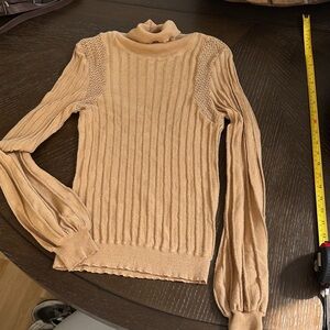Arden B. Tan Ribbed knit Turtleneck Sweater open back long sleeve top